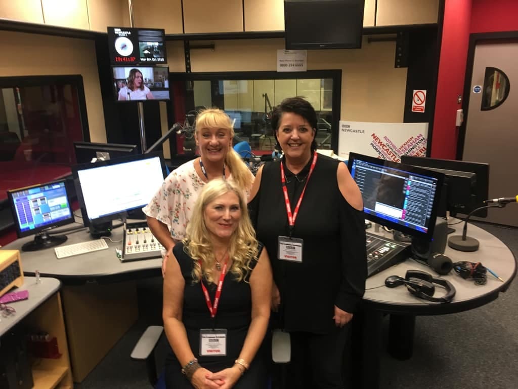 Sonya Hudson in a radio studio talking about hypnotherapy